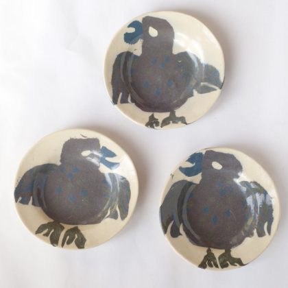 Nerikomi Pottery Round Bowl, Hand Made Pottery, A bird with white eyes