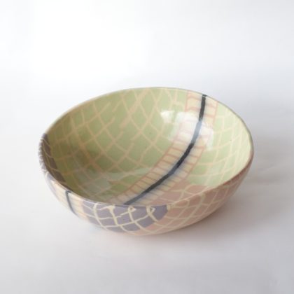 Nerikomi Pottery Round Bowl, Handmade Bowl, Pink Green Purple