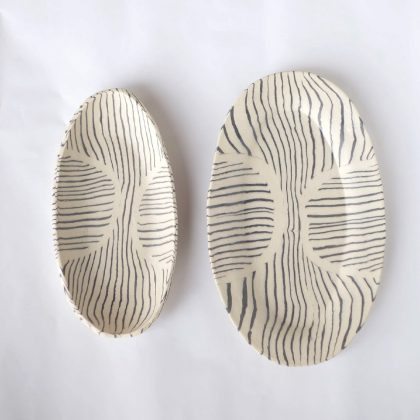 Nerikomi Pottery Oval Plate, Hand Made Pottery, Bamileke Shield