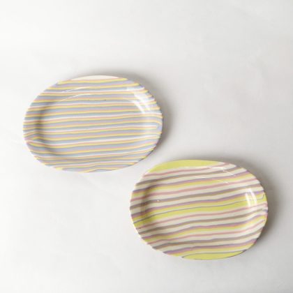 Nerikomi Pottery Small Oval Plate, Hand Made Pottery, Stripes