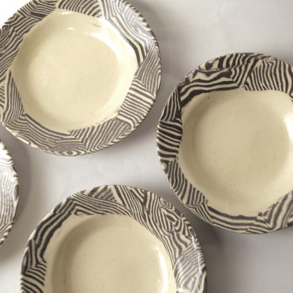 Nerikomi Pottery Round Bowl, Hand Made Pottery, Striped Rim