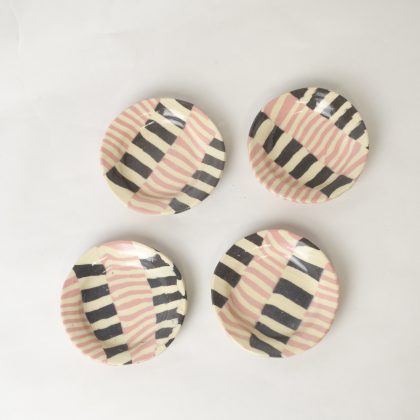 Nerikomi Pottery Small Plate, Hand Made Pottery, Black Pink Quilt