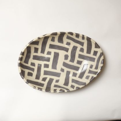 Outlet 2 - Nerikomi pottery bowl, Handmade Oval Bowl Black and White