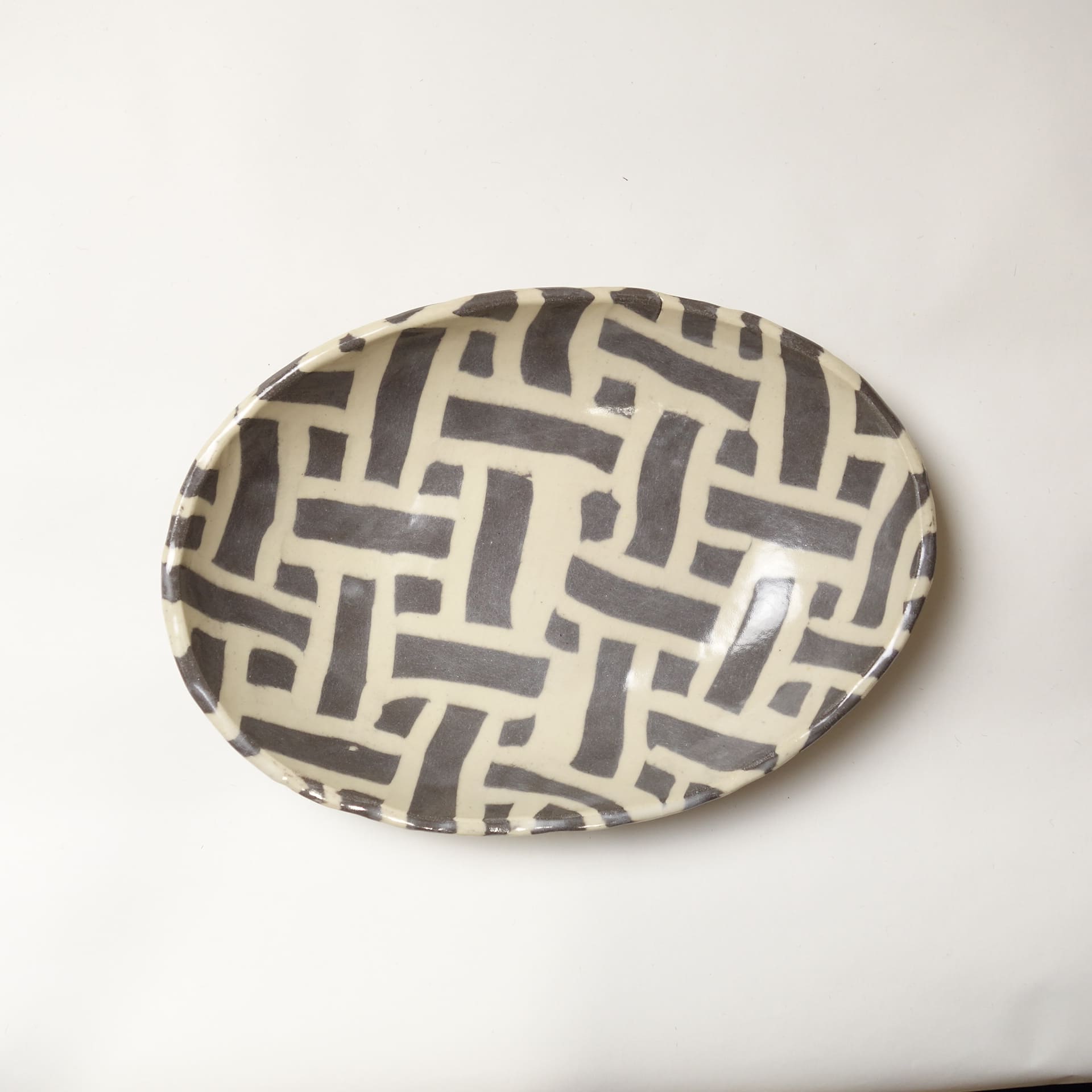 Outlet 2 - Nerikomi pottery bowl, Handmade Oval Bowl Black and White