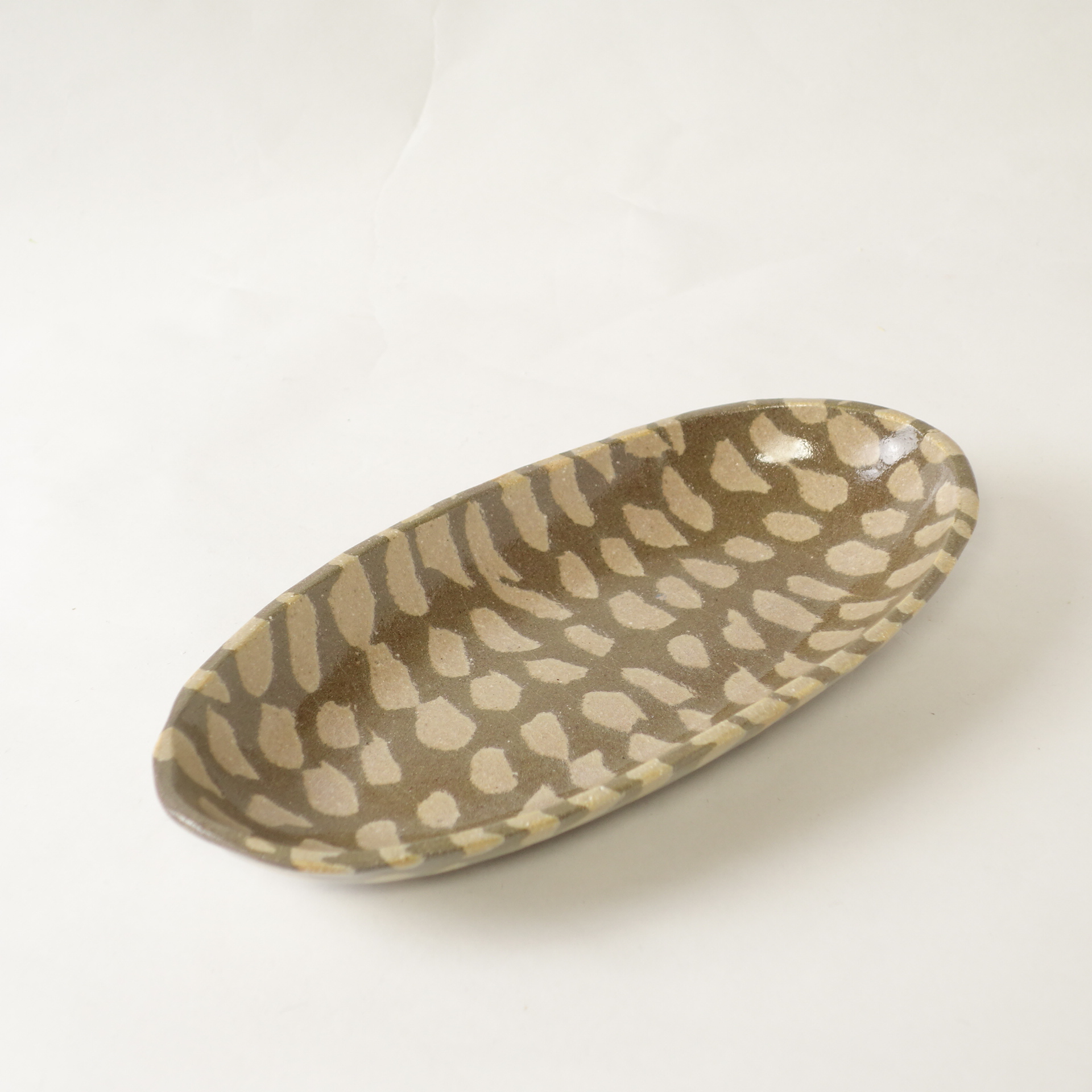 Outlet 10 - Nerikomi pottery oval bowl, Handmade Bowl, Oven-Safe, Dots - Image 4