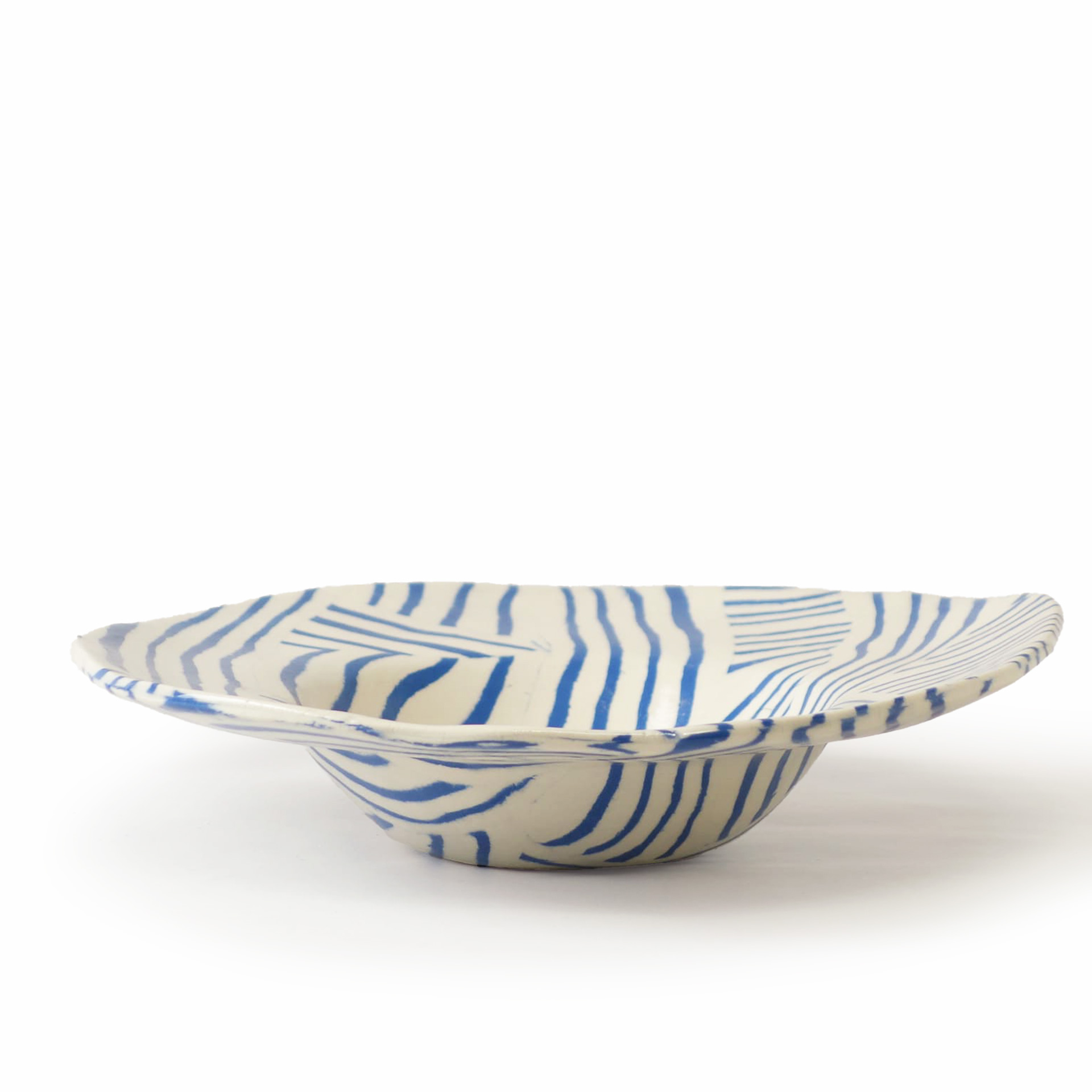 Outlet 6 - Nerikomi pottery bowl, Handmade Bowl Blue Stripes