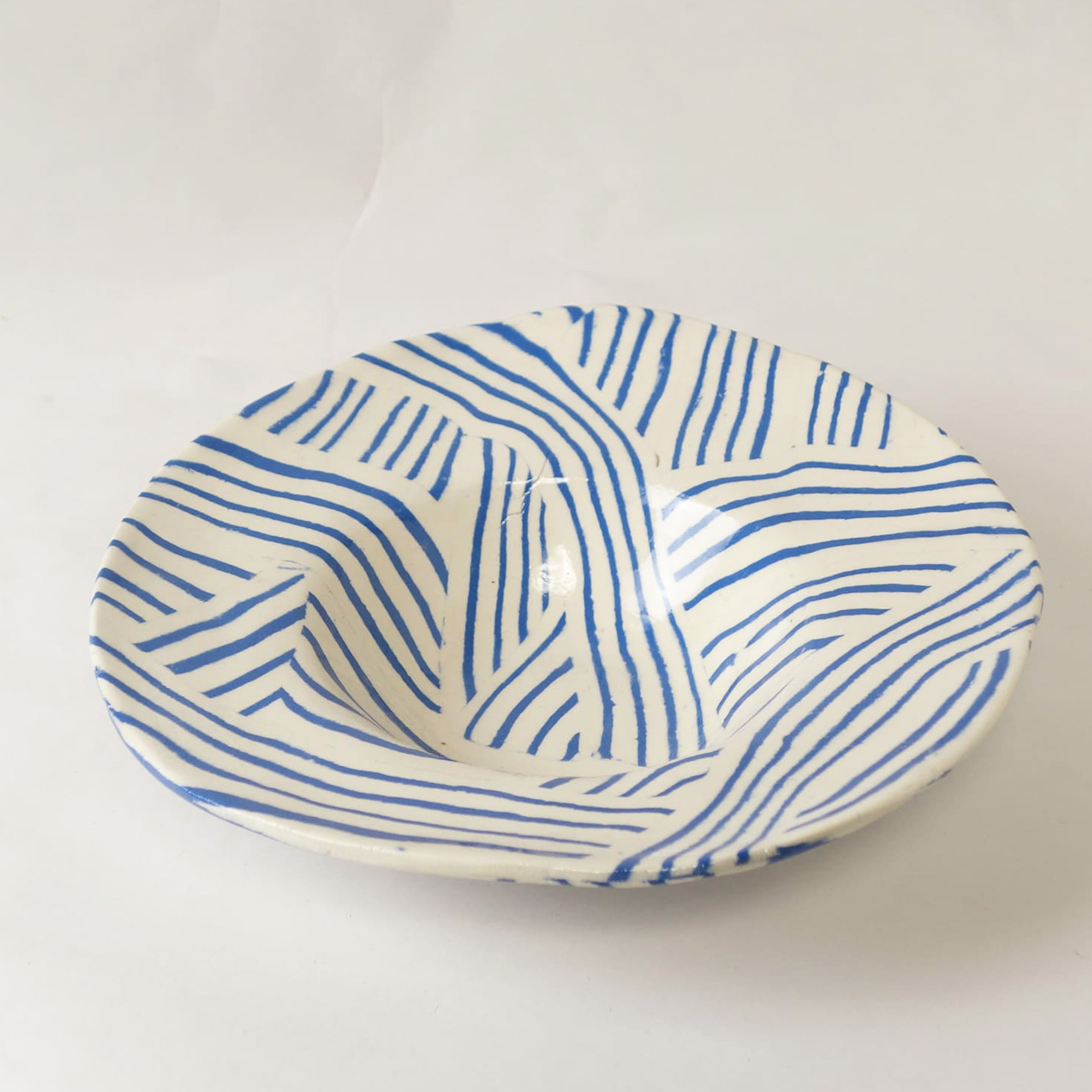 Outlet 6 - Nerikomi pottery bowl, Handmade Bowl Blue Stripes - Image 4