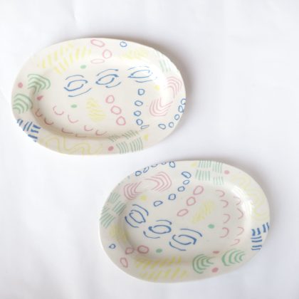 Nerikomi pottery plate, Handmade Oval Plate, Crayon Scribbles