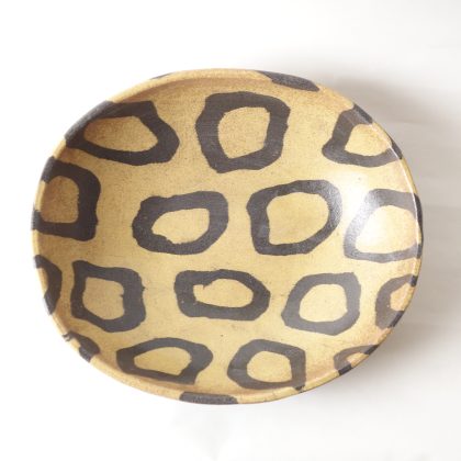 Nerikomi Pottery Oval Bowl, Handmade Oval Bowl, Black Circle