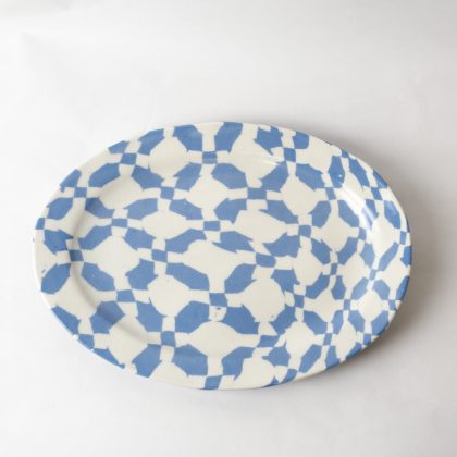 Outlet13 Nerikomi Pottery Square Plate, Hand Made Pottery, Blue Quilt