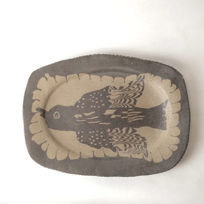Nerikomi Pottery Oval Plate, Hand Made Pottery, Black Bird
