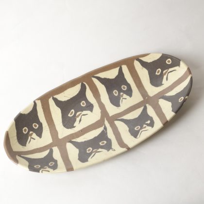 Nerikomi Pottery Oval Plate, Hand Made Pottery, Mame Cat