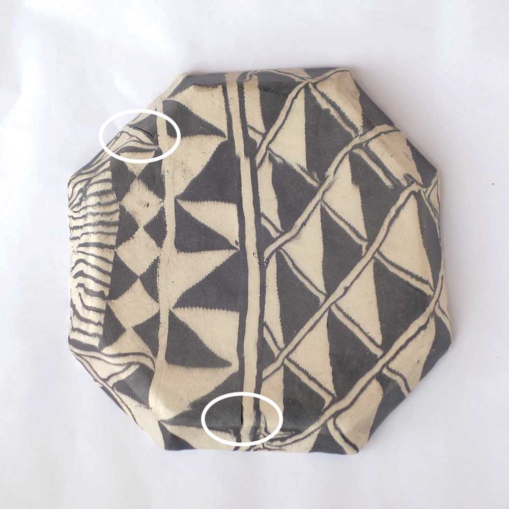 Outlet 12 - Nerikomi pottery plate, Octagonal, Kuba Cloth Pattern - Image 2