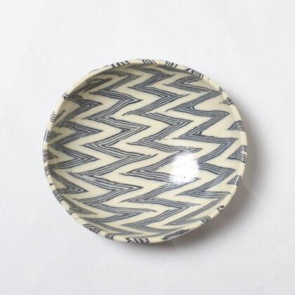 Nerikomi Pottery Bowl, Handmade Round Bowl, Kuba Cloth Pattern BW Xr