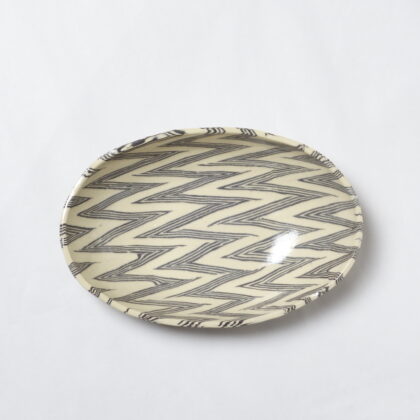 Nerikomi Pottery Bowl, Handmade Oval Bowl, Kuba Cloth Pattern BW Xw